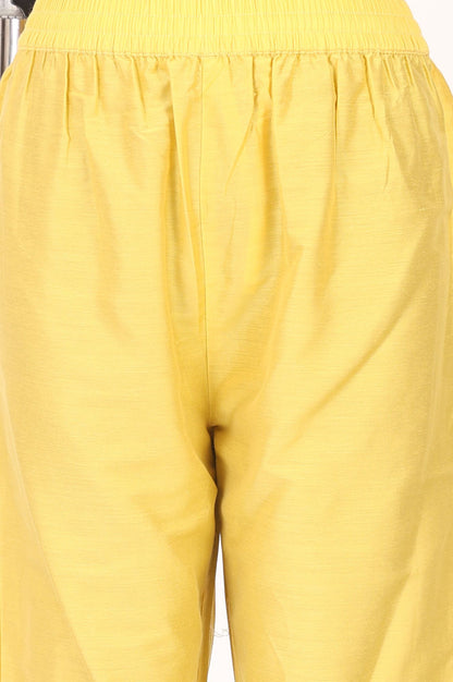 Yellow Floral Printed Pure Cotton A-line Kurta with Pant and Dupatta Set