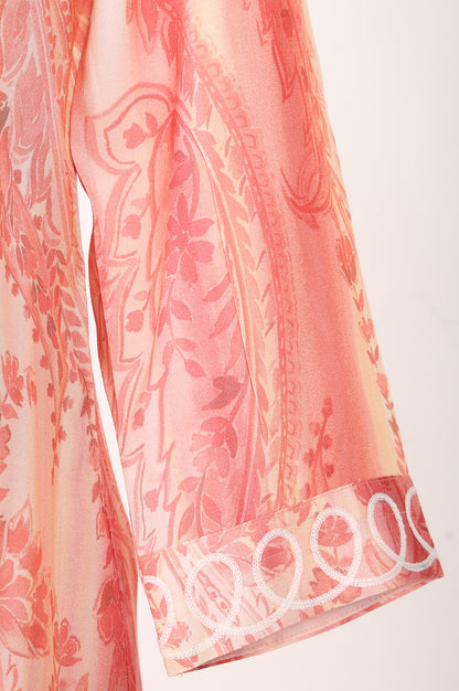 Peach Paisley Printed Straight Kurta With Pants And Dupatta Set