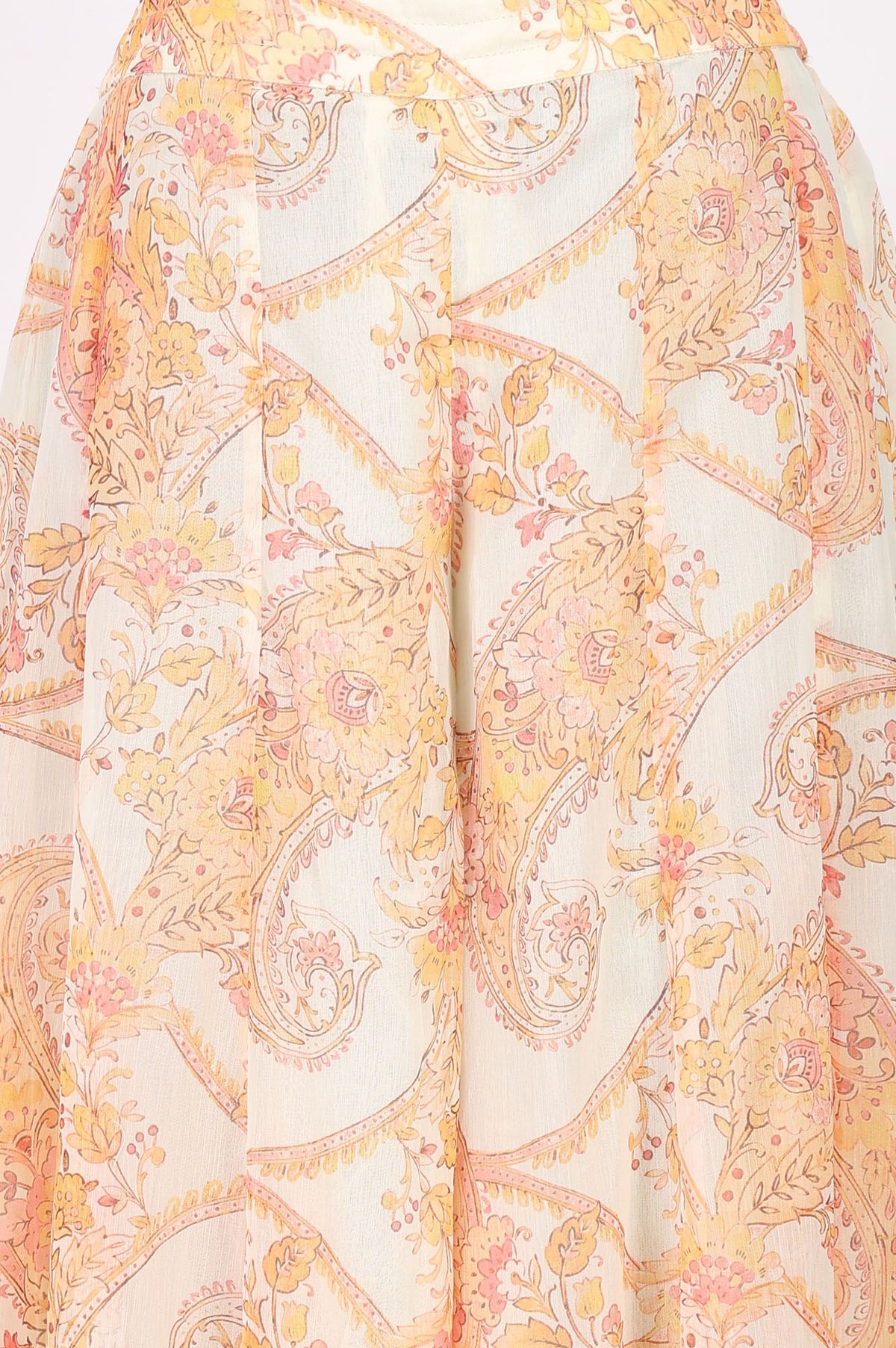 Off White Paisley Printed Chiffon Sleeveless Straight Kurta with Pants and Dupatta Set