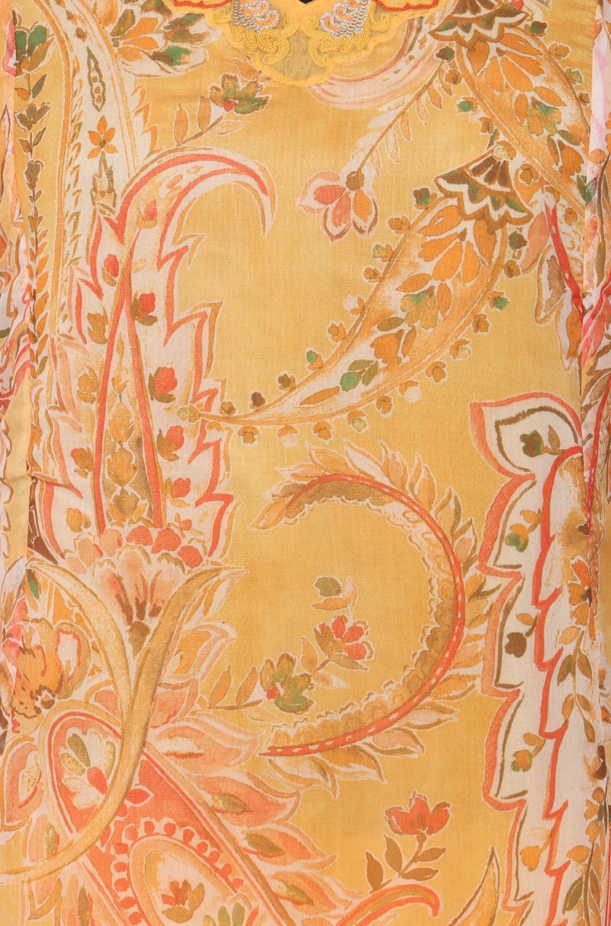 Yellow Paisley Printed Sequins Thread Embroidered Organza Straight Kurta with Straight Pants and Dupatta Set