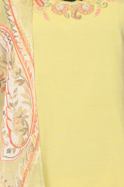 Yellow Thread Embroidered Straight Kurta with Pants and Dupatta Set