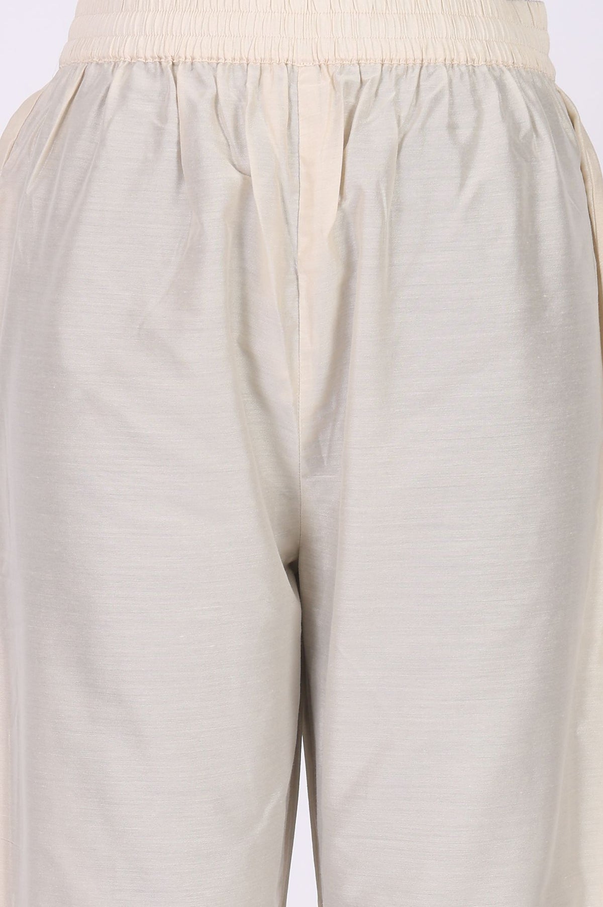 Off White Thread Embroidered Chanderi Straight Kurta with Straight Pants and Dupatta Set
