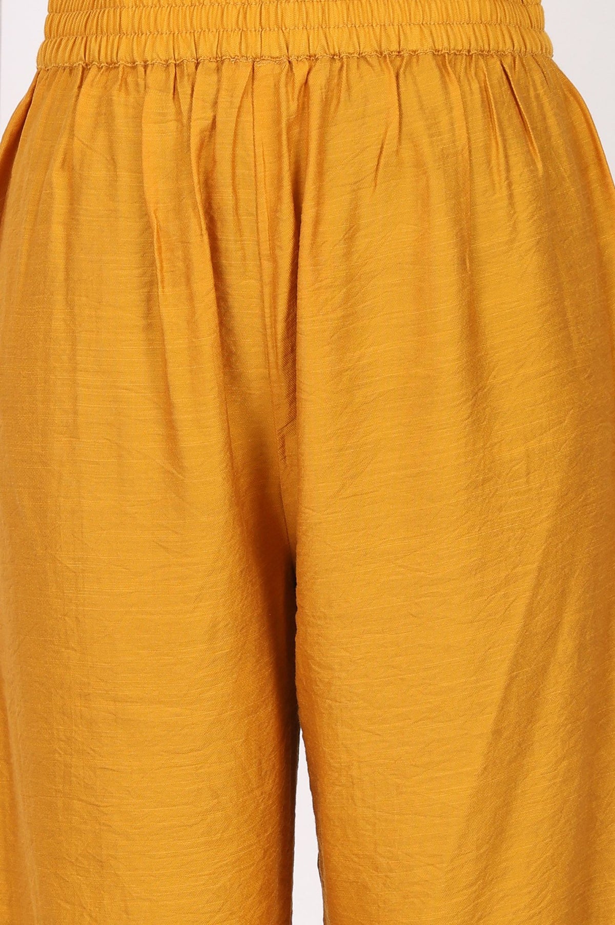 Yellow Thread Embroidered Flared Kurta with Pants and Dupatta Set