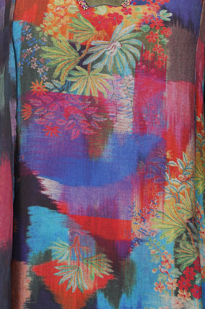 Multicolor Floral Printed Chiffon Straight Kurta With Pants And Dupatta Set