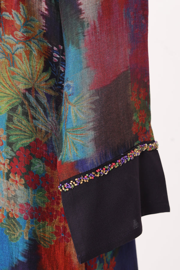 Multicolor Floral Printed Chiffon Straight Kurta With Pants And Dupatta Set