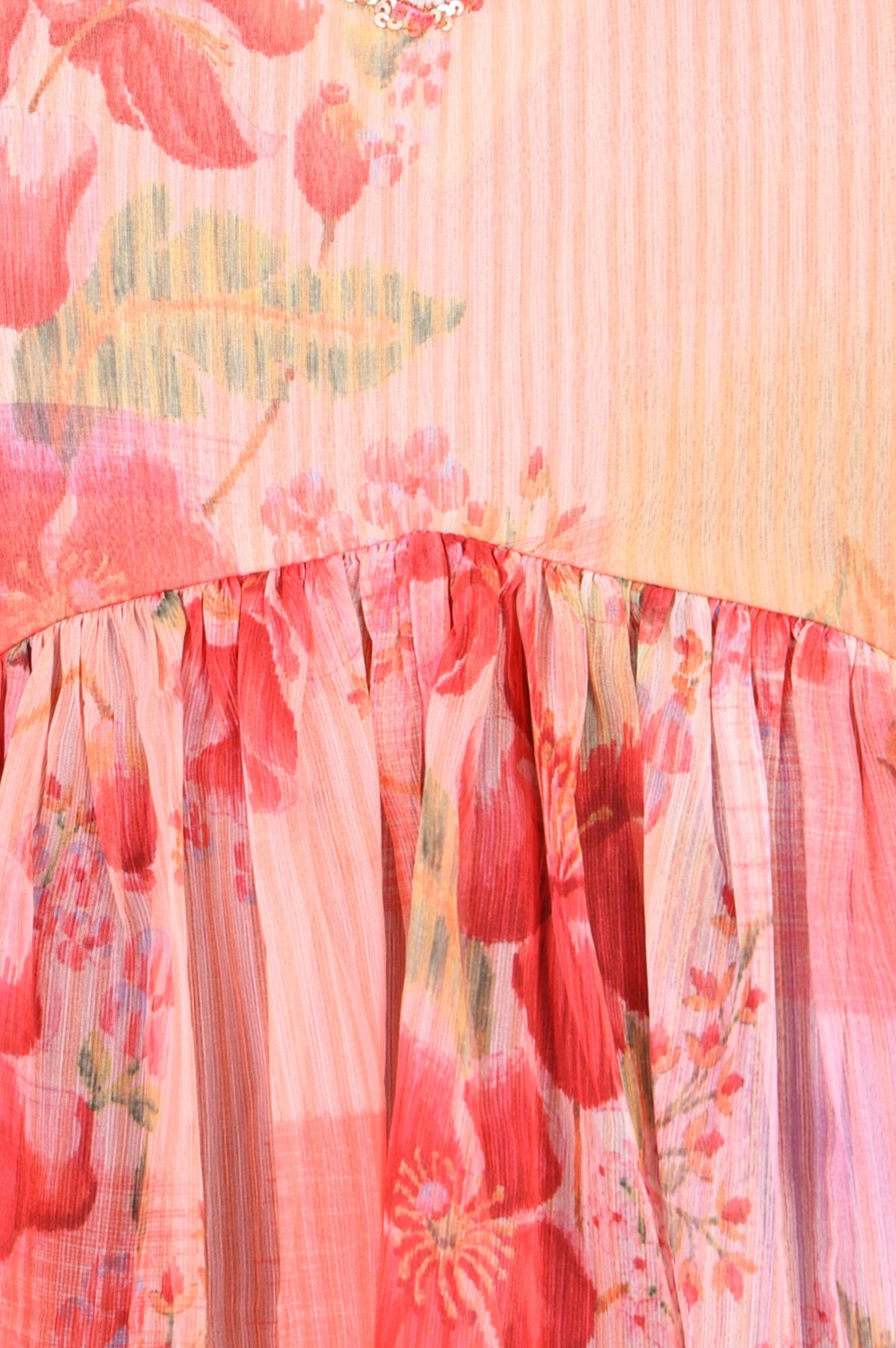 Peach Floral Printed Chiffon A-line Kurta with Culottess and Dupatta Set