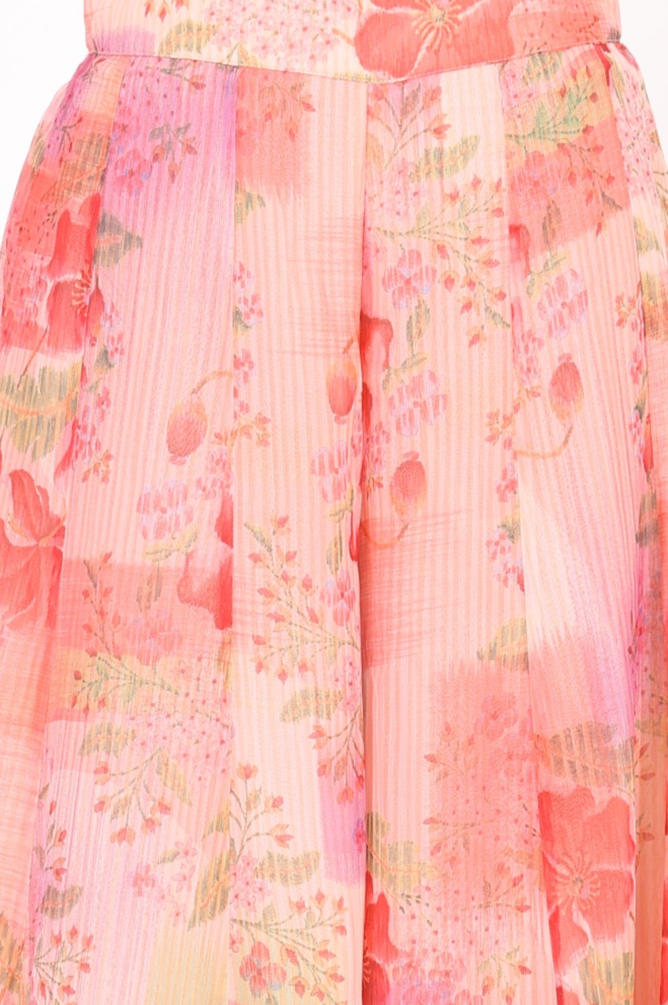 Peach Floral Printed Chiffon A-line Kurta with Culottess and Dupatta Set