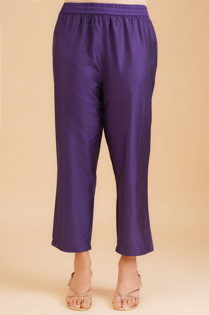 Purple Botanical Printed Sequins Yarn Dyed Chanderi Jacquard A-line Kurta with Straight Pants and Dupatta Set