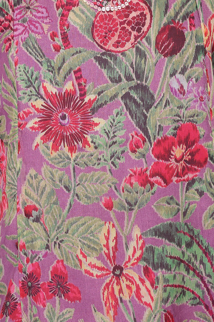 Mauve Floral Printed Organza Straight Kurta with Pants Set