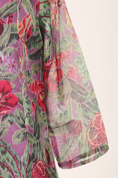 Mauve Floral Printed Organza Straight Kurta with Pants Set