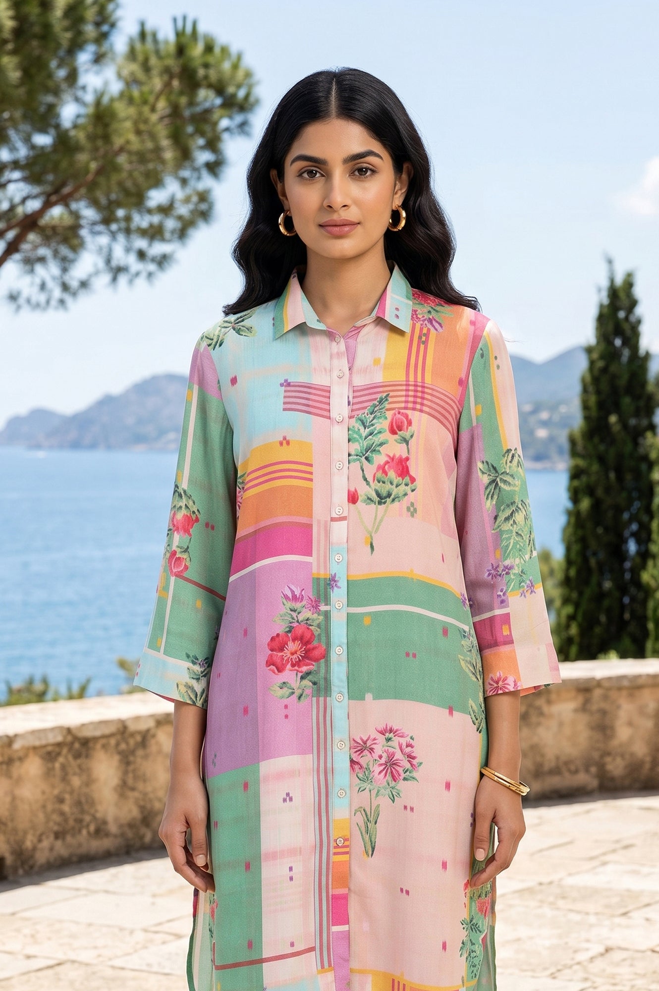 Multicolor Floral Printed Straight Kurta With Pants Co-ord Set