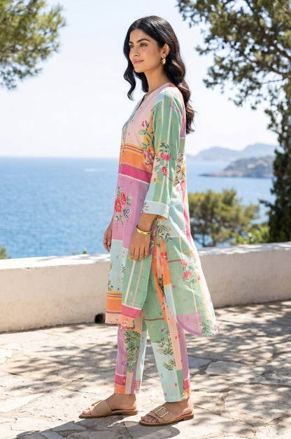 Multicolor Floral Printed Straight Kurta With Pants Co-ord Set