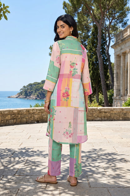 Multicolor Floral Printed Straight Kurta With Pants Co-ord Set