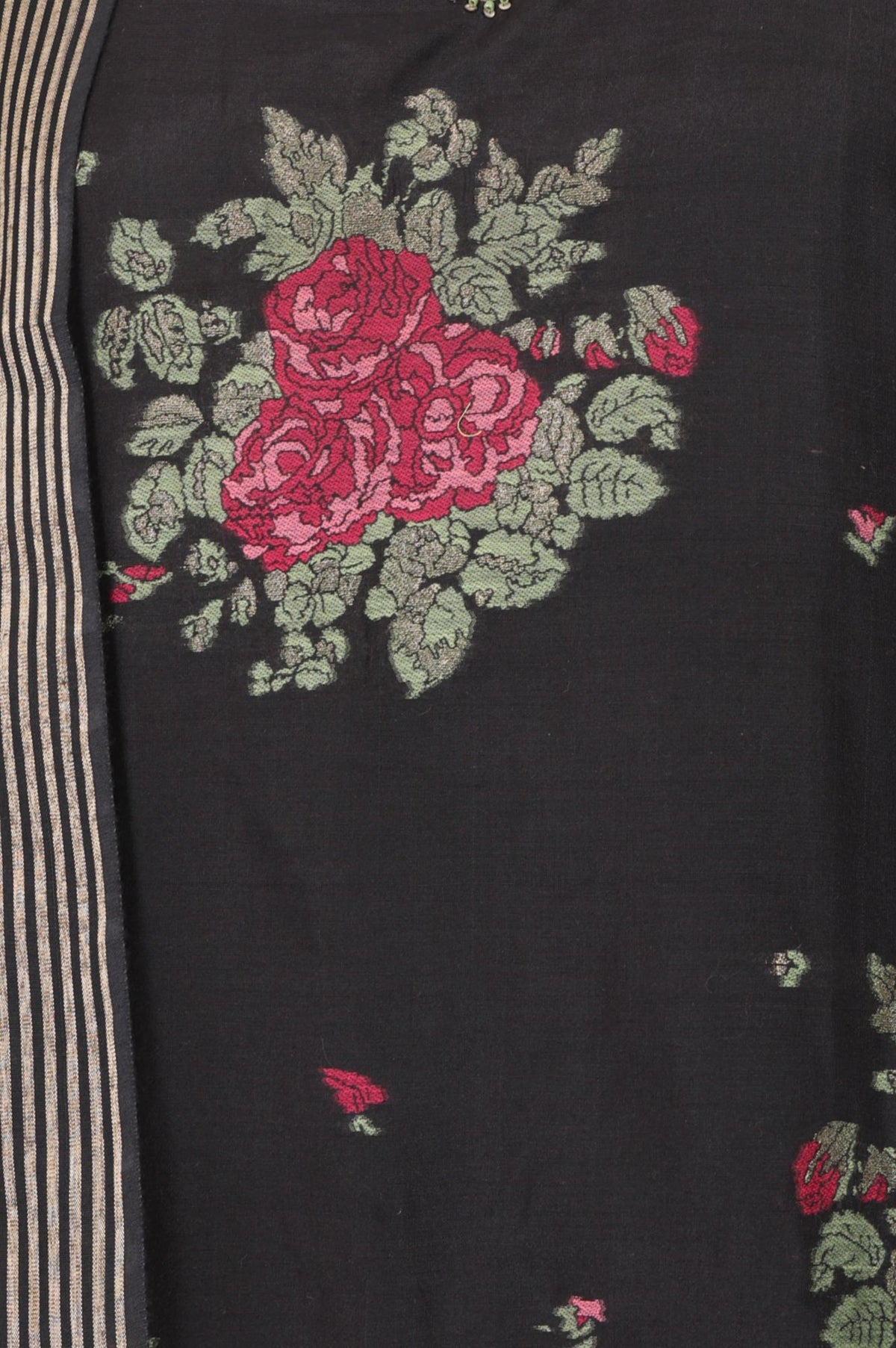 Black Yarn Dyed Floral Printed Jacquard Straight Kurta with Straight Pant and Dupatta Set