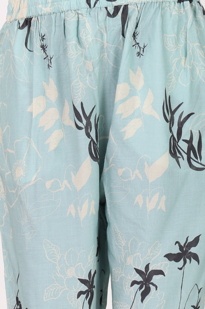 Blue Floral Printed Modal Straight Kurta with Pants Co-ord Set