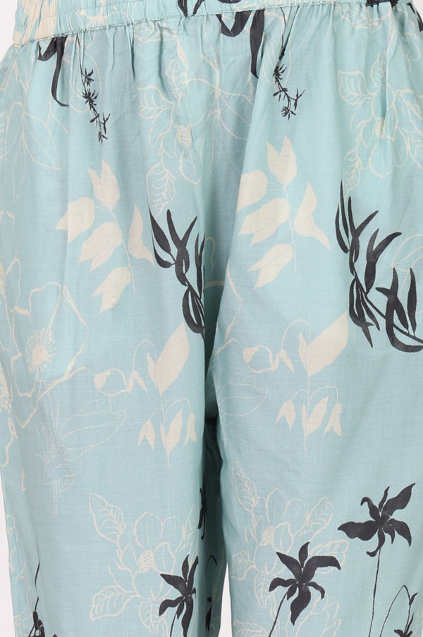 Blue Floral Printed Modal Straight Kurta with Pants Co-ord Set