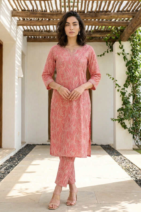 Pink Paisley Printed Modal Straight Kurta and Pants Co-ord Set