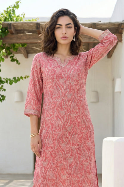Pink Paisley Printed Modal Straight Kurta and Pants Co-ord Set