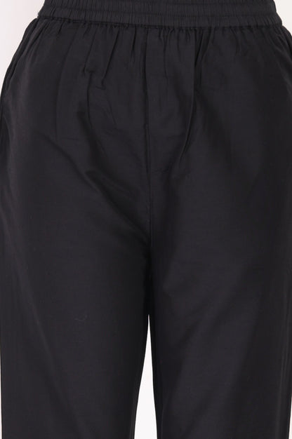 Black Thread Embroidered Straight Kurta with Straight Pants and Dupatta Set