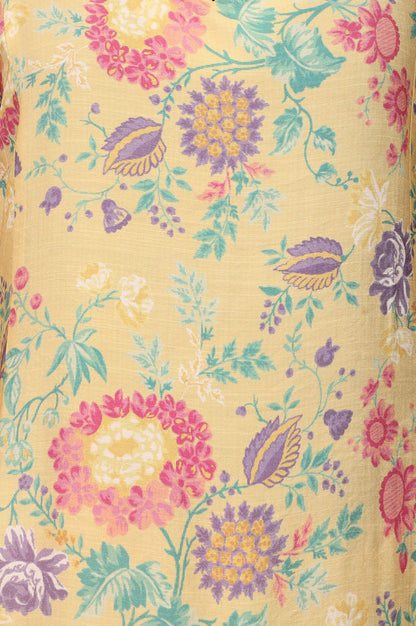 Yellow Floral Printed Straight Kurta with Pants Co-ord Set