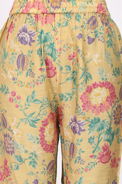 Yellow Floral Printed Straight Kurta with Pants Co-ord Set