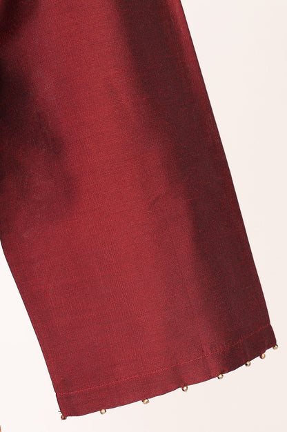 Maroon Thread Embroidered Straight Kurta with Pant and Dupatta Set