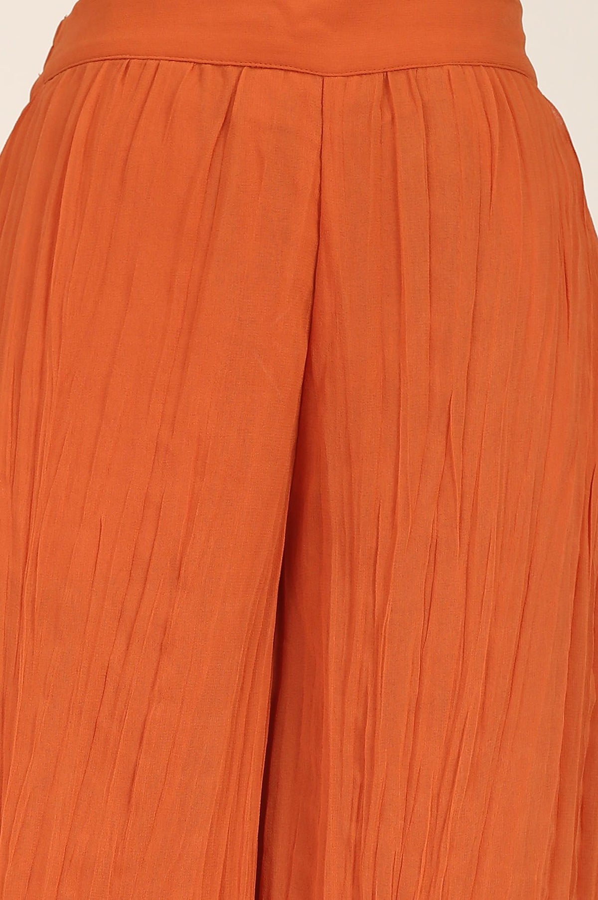 Orange Floral Printed Organza Sleeveless Straight Kurta with Flared Pants Set