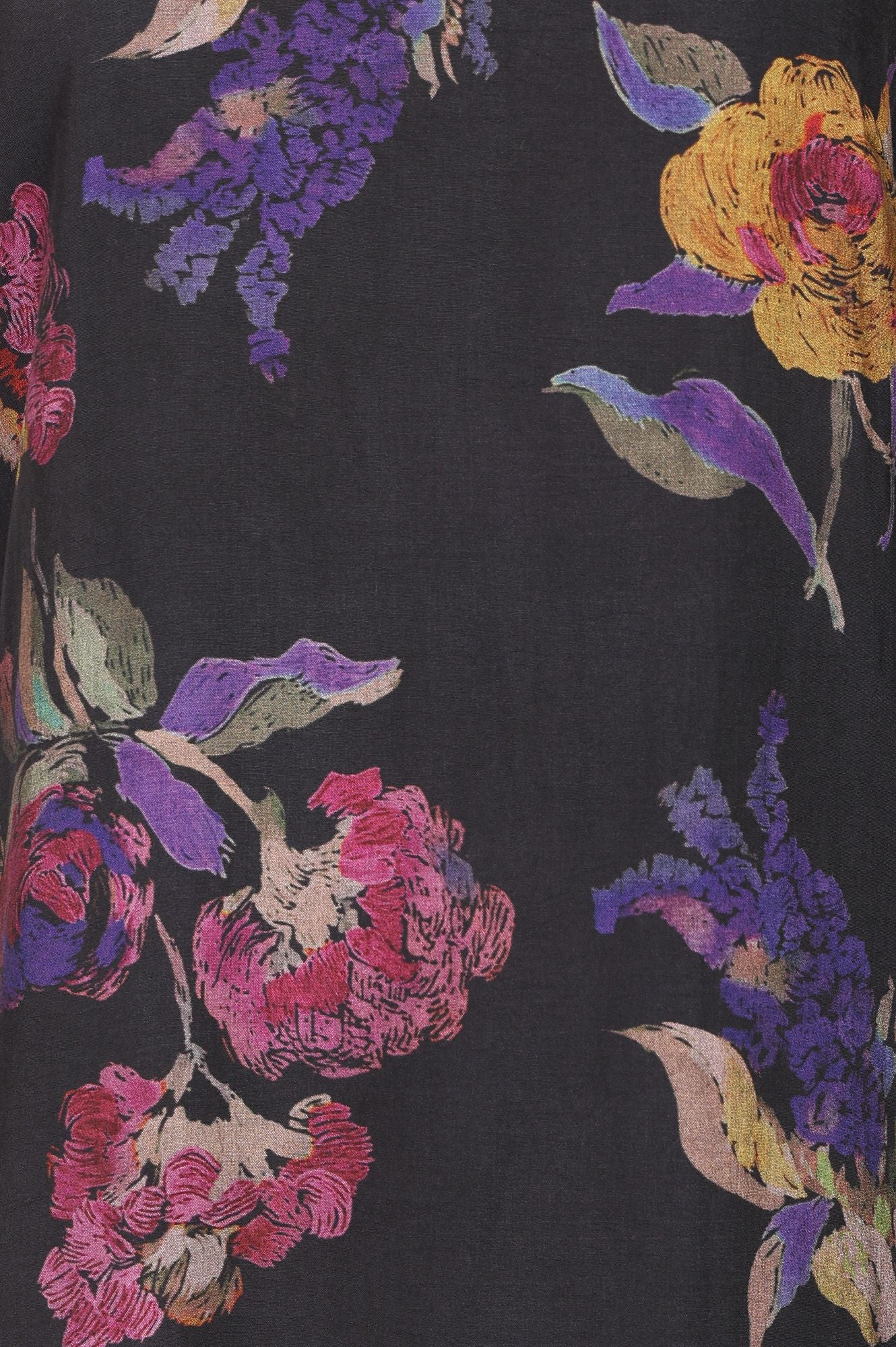 Black Floral Printed Crepe Straight Kurta with Pants Co-ord Set
