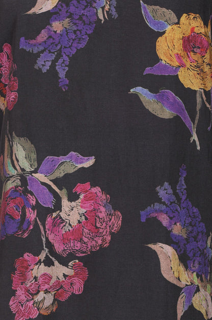 Black Floral Printed Crepe Straight Kurta with Pants Co-ord Set