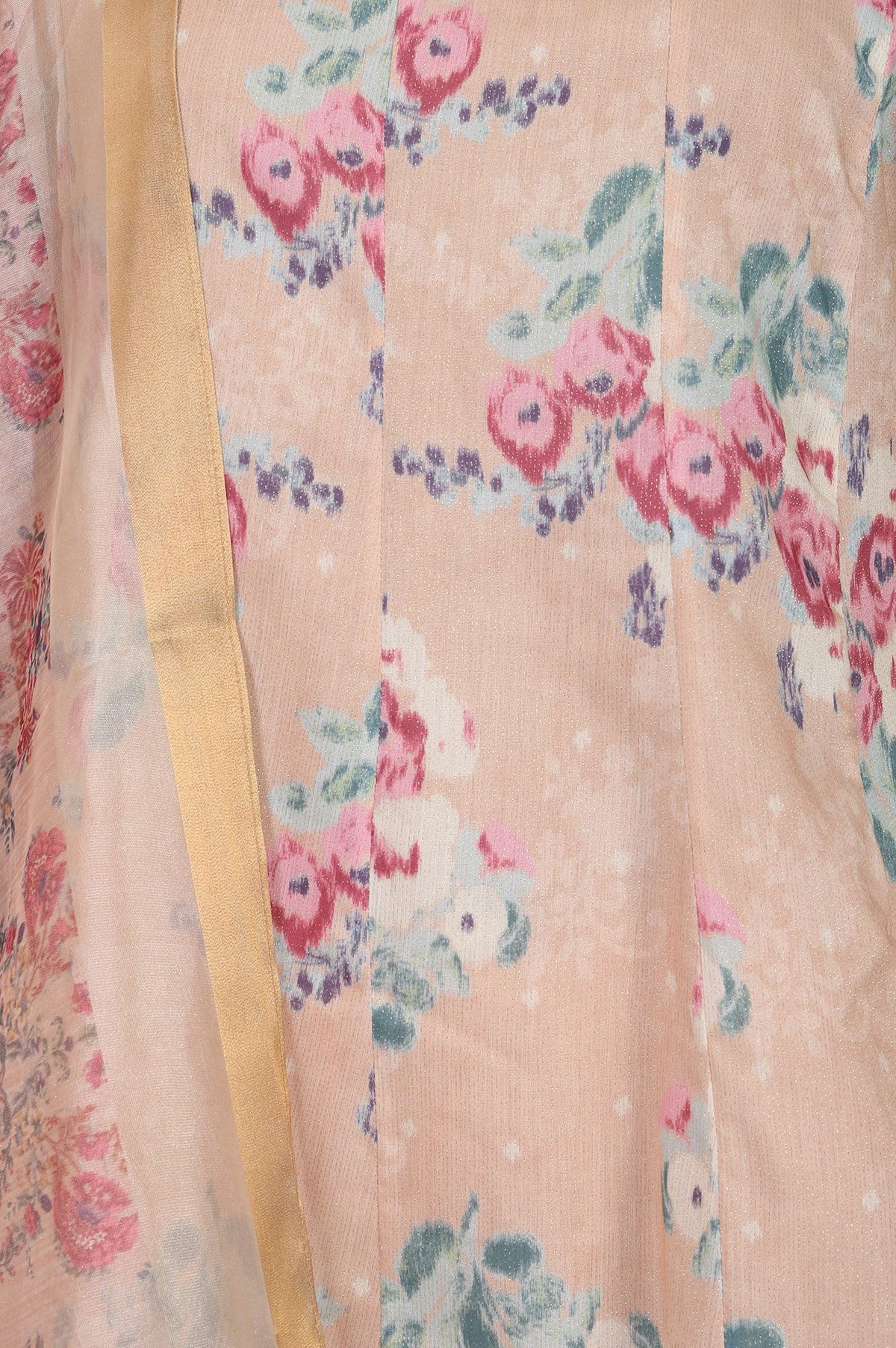 Peach Floral Printed Thread Embroidered Straight Kurta with Straight Pants and Dupatta Set