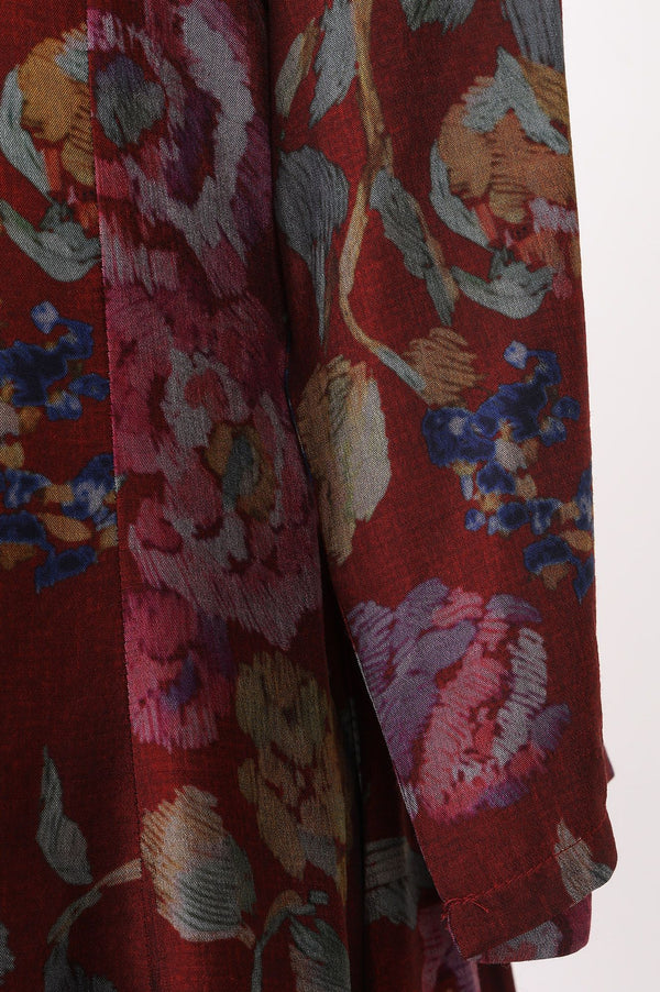 Maroon Floral Printed Crepe Straight Kurta with Pants and Dupatta Set