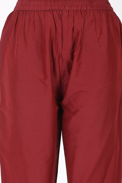 Maroon Floral Printed Crepe Straight Kurta with Pants and Dupatta Set