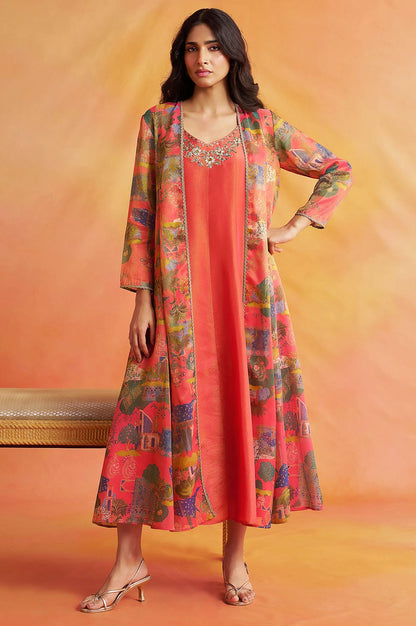 Pink Solid Tissue Crape A-Line Gillet &amp; Dress