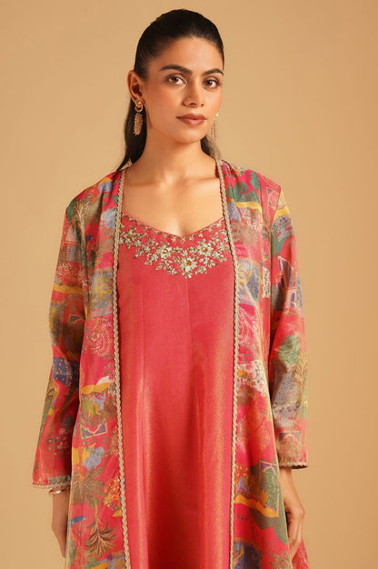 Pink Solid Tissue Crape A-Line Gillet &amp; Dress