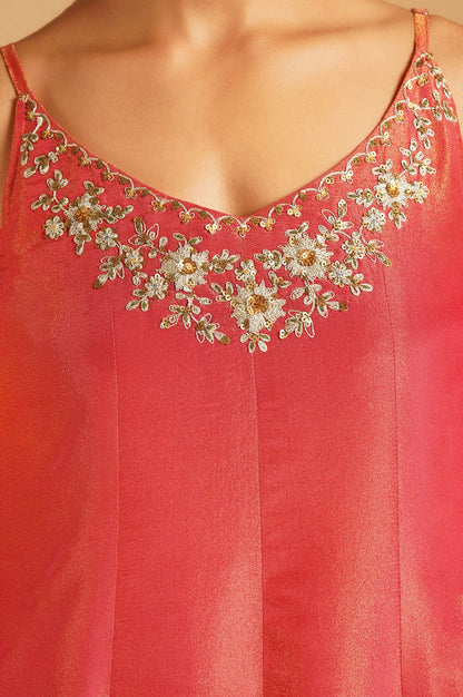 Pink Solid Tissue Crape A-Line Gillet &amp; Dress