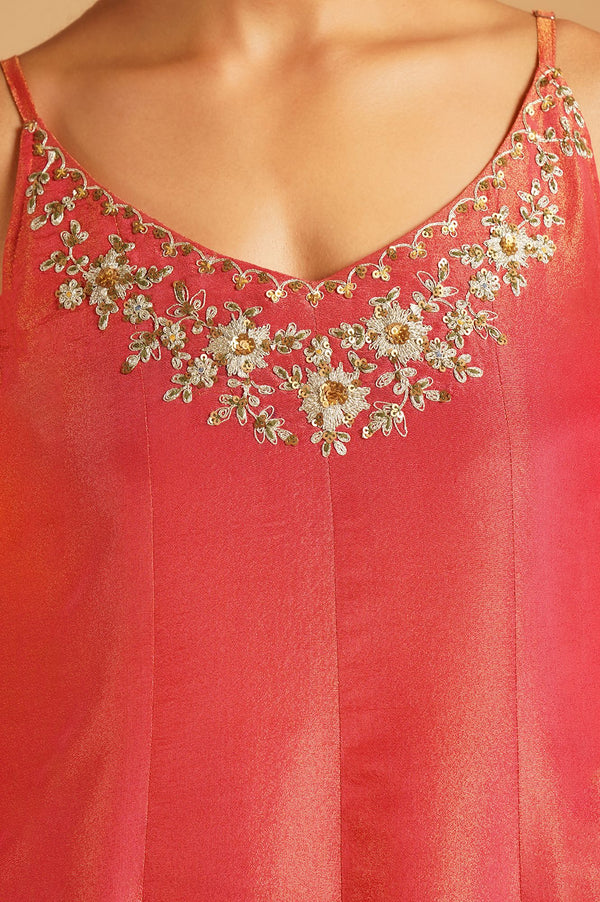 Pink Solid Tissue Crape A-Line Gillet & Dress