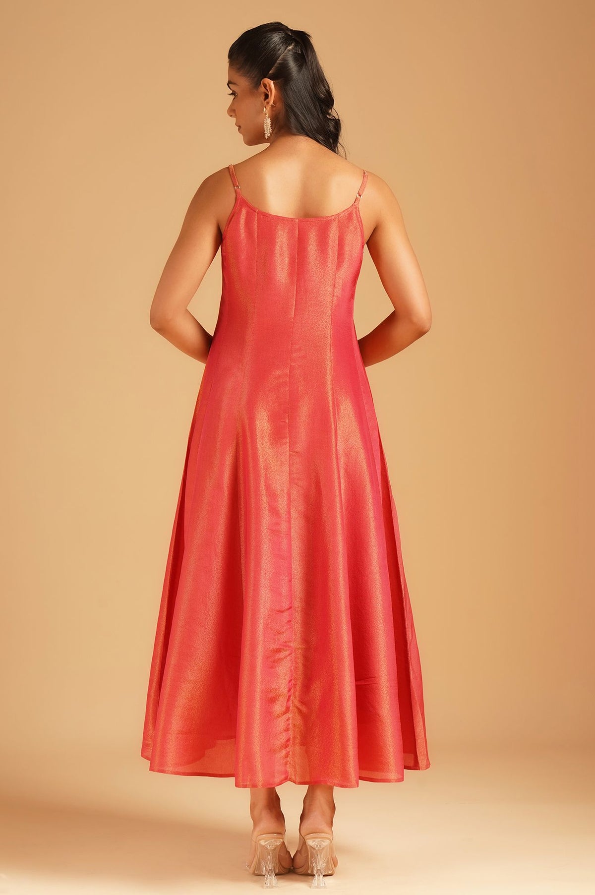 Pink Solid Tissue Crape A-Line Gillet &amp; Dress