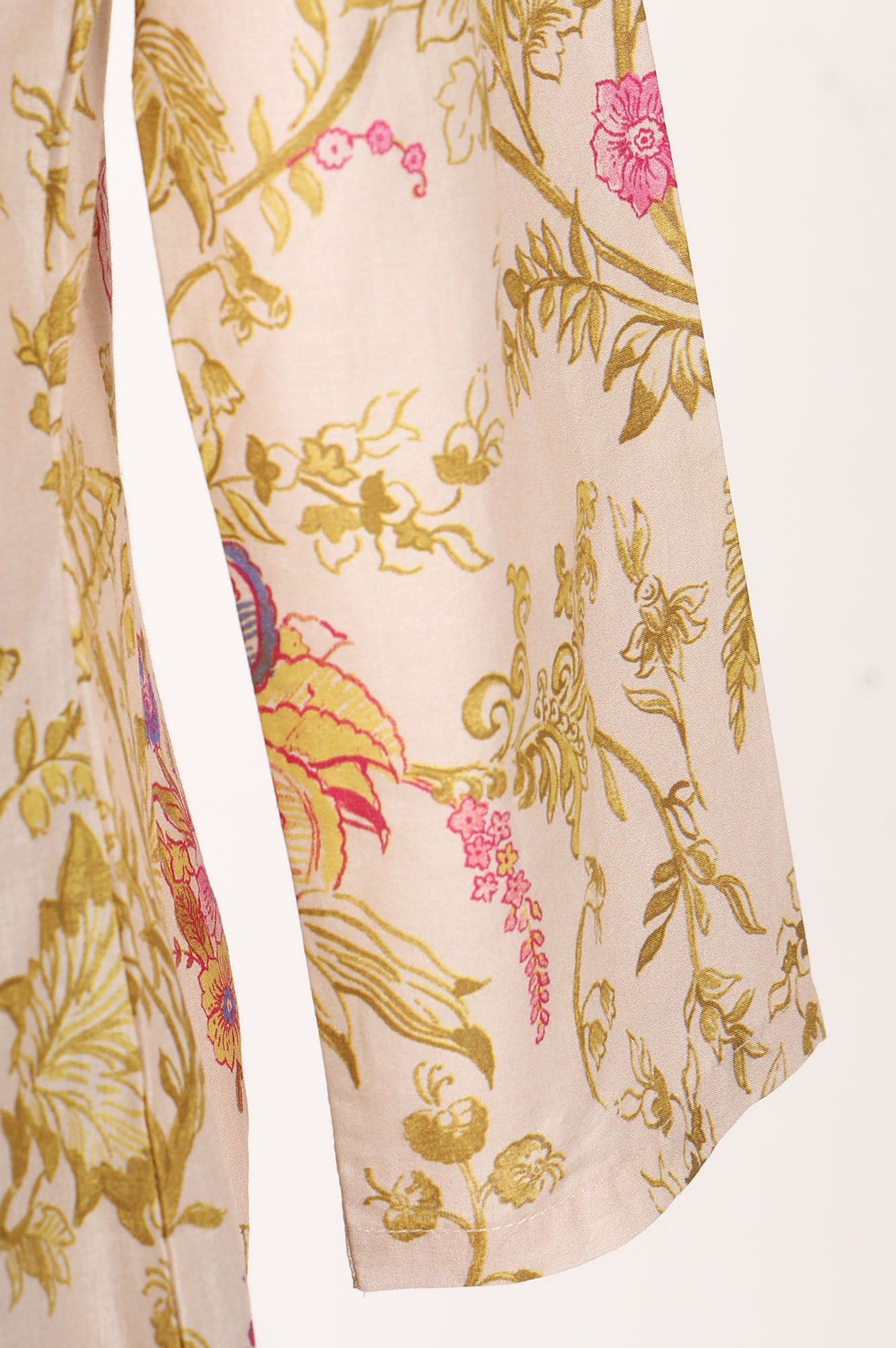 Beige Floral Printed Pure Cotton A-Line Kurta With Straight Pants and Dupatta Set