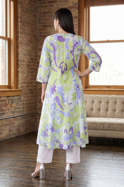 Off White Floral Printed Pure Cotton Straight Kurta With Pants and Dupatta Set