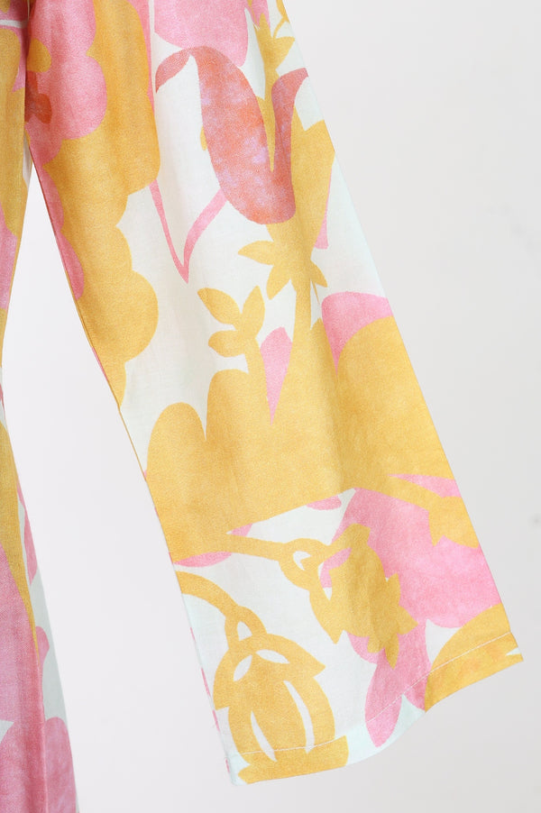 Off White Floral Printed Pure Cotton Flared Kurta With Pants and Dupatta Set