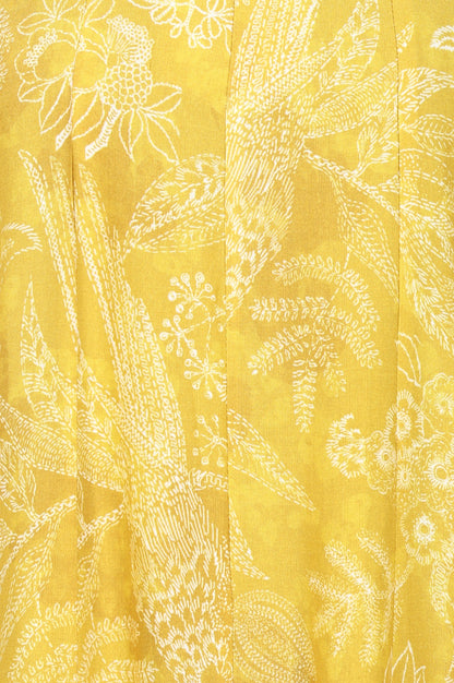 Yellow Floral Printed Pure Cotton Flared Kurta With Pants and Dupatta Set