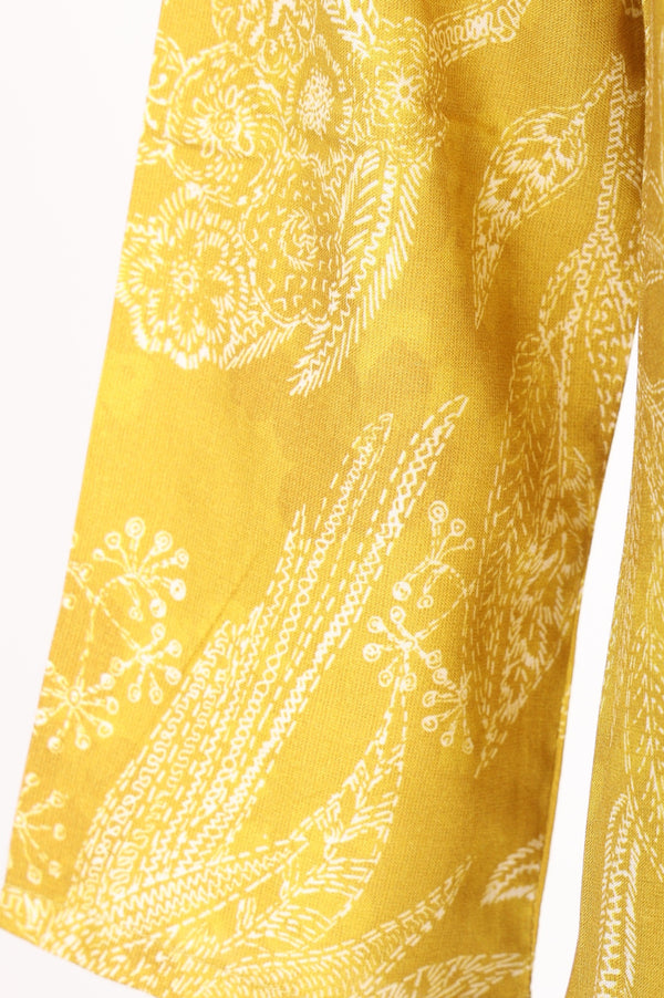 Yellow Floral Printed Pure Cotton Flared Kurta With Pants and Dupatta Set