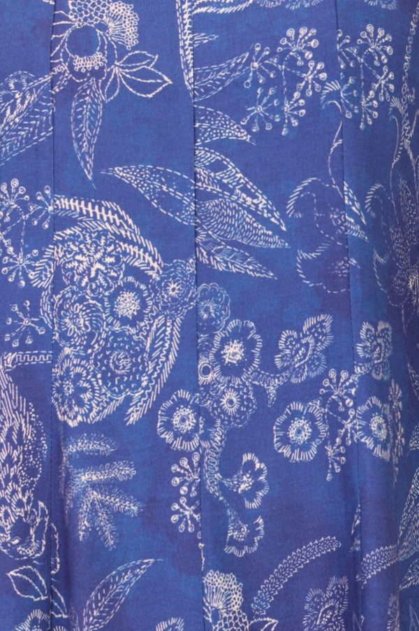 Blue Floral Printed Pure Cotton Straight Kurta With Pants and Dupatta Set