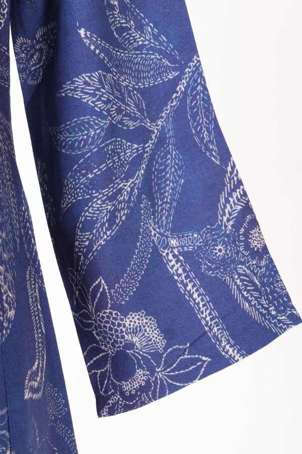 Blue Floral Printed Pure Cotton Straight Kurta With Pants and Dupatta Set