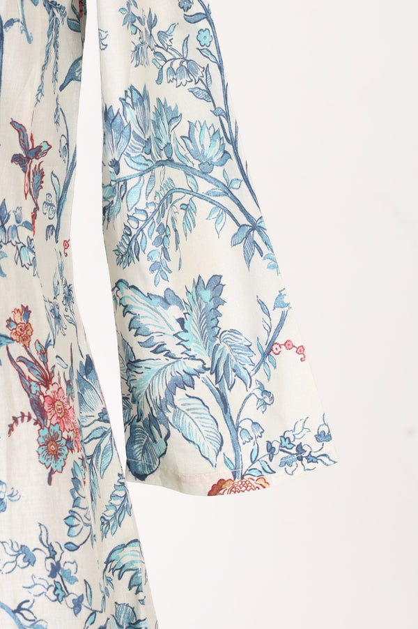 Off White Floral Printed Pure Cotton Straight Kurta With Pants and Dupatta Set