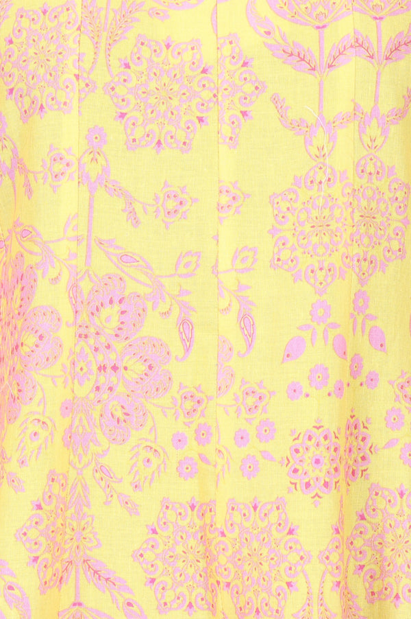 Yellow Floral Printed Pure Cotton Flared Kurta With Pants and Dupatta Set