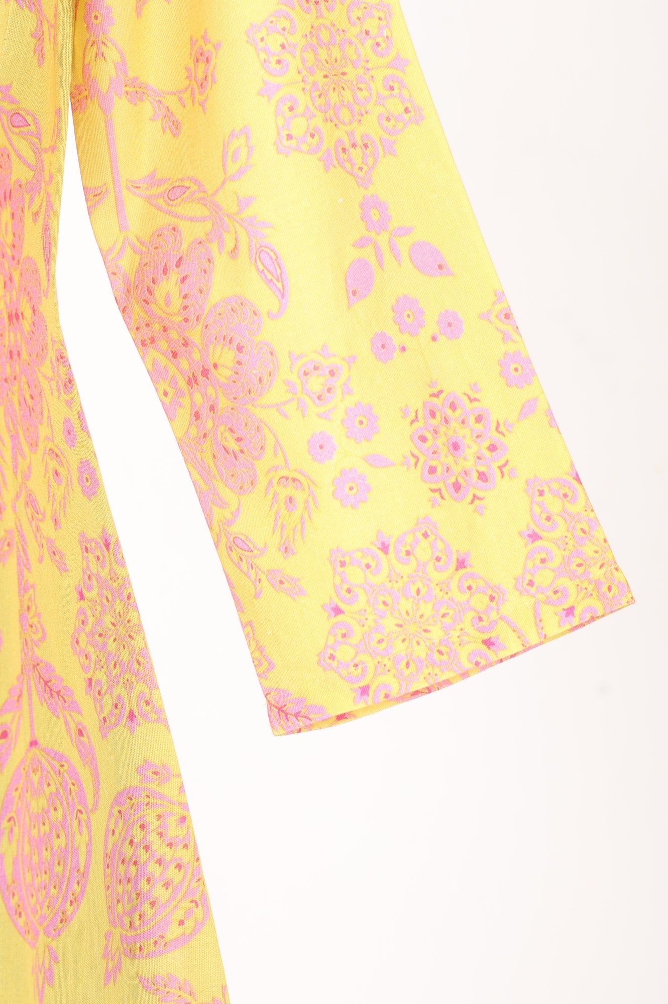 Yellow Floral Printed Pure Cotton Flared Kurta With Pants and Dupatta Set