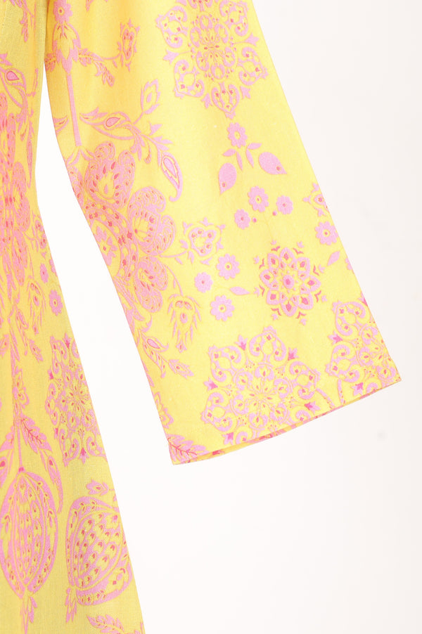 Yellow Floral Printed Pure Cotton Flared Kurta With Pants and Dupatta Set