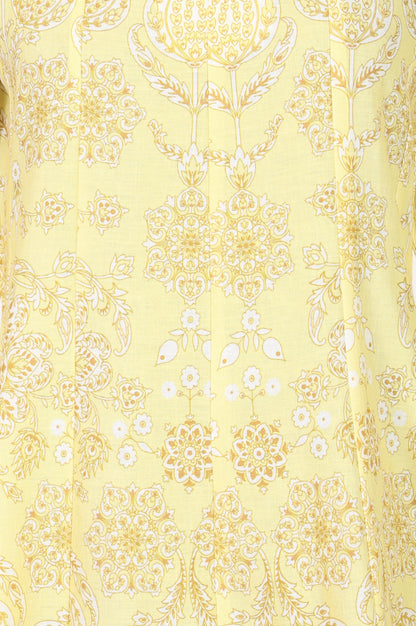Light Yellow Floral Printed Pure Cotton Straight Kurta With Pants and Dupatta Set