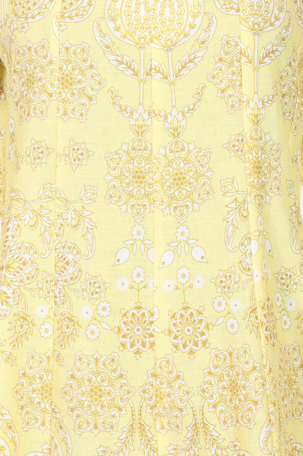 Light Yellow Floral Printed Pure Cotton Straight Kurta With Pants and Dupatta Set